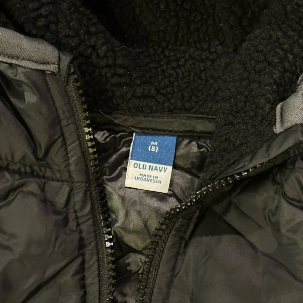 Old Navy Kids Fleece Lined Quilted Vest Hoody Black Pockets Sz 8 EUC